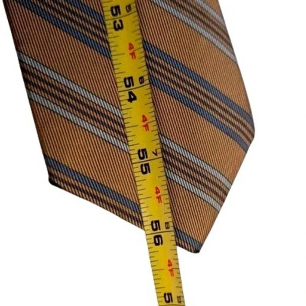 Yves Saint Laurent Tie Men OS Gold/Blue/Silver Striped Silk Classic Necktie~VTG.